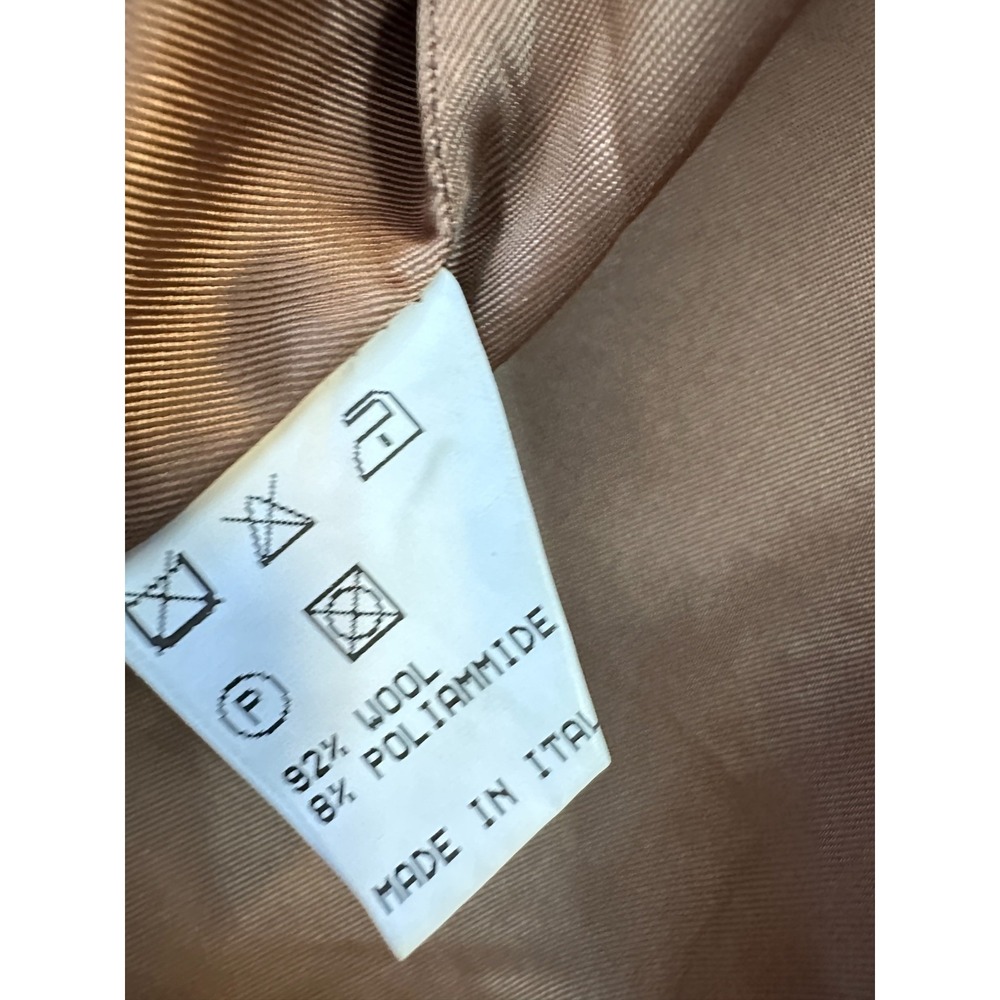 Barneys New York Herringbone Wool Tweed Overcoat Red Tan Italy Size 8 Long Coat - Picture 15 of 16